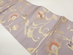 花唐草に尾長鳥模様織出し名古屋帯